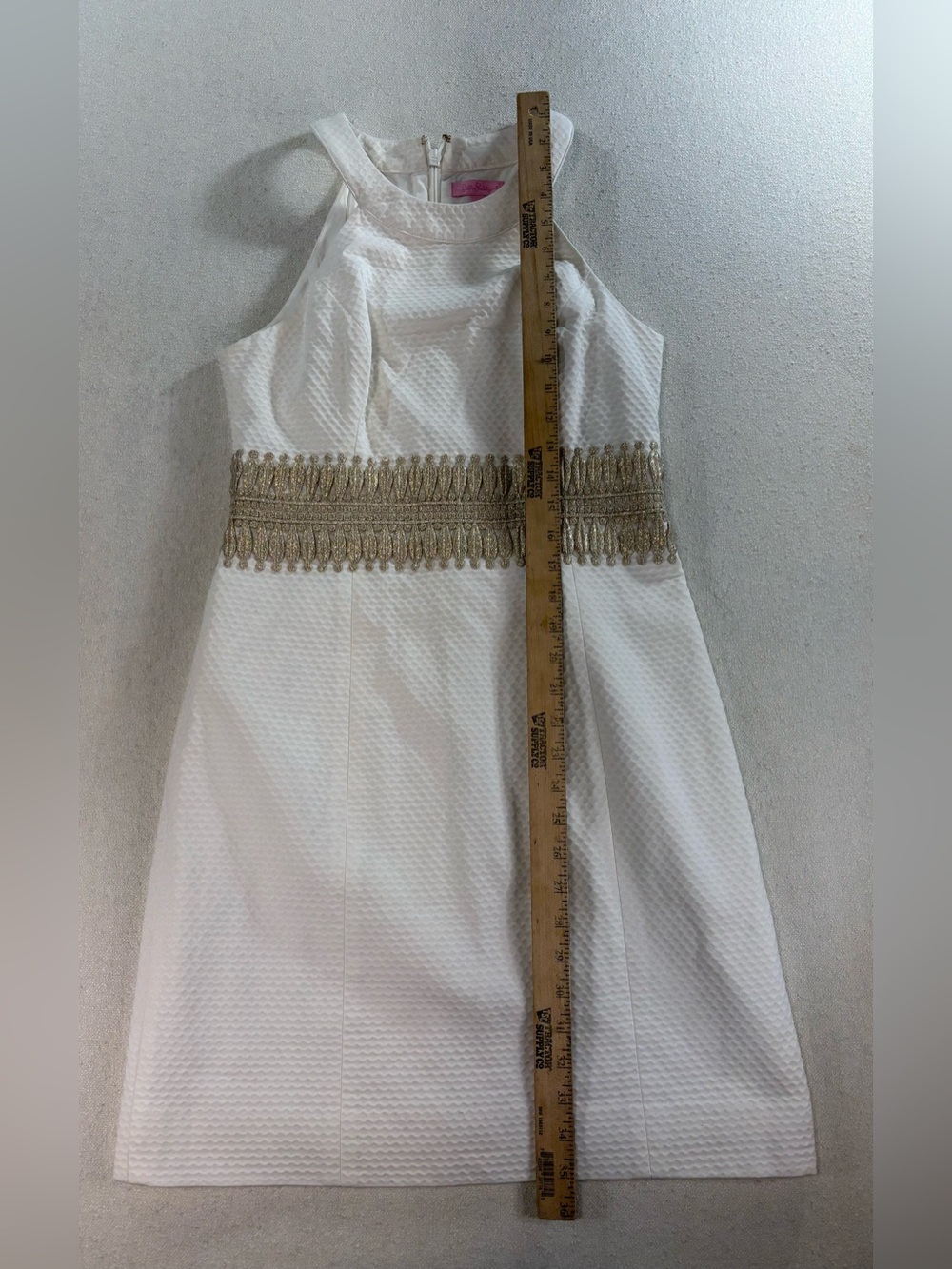 Lilly Pulitzer Ashlyn White Gold Metallic Lace Halter Shift Dress Size 2 - Picture 5 of 8